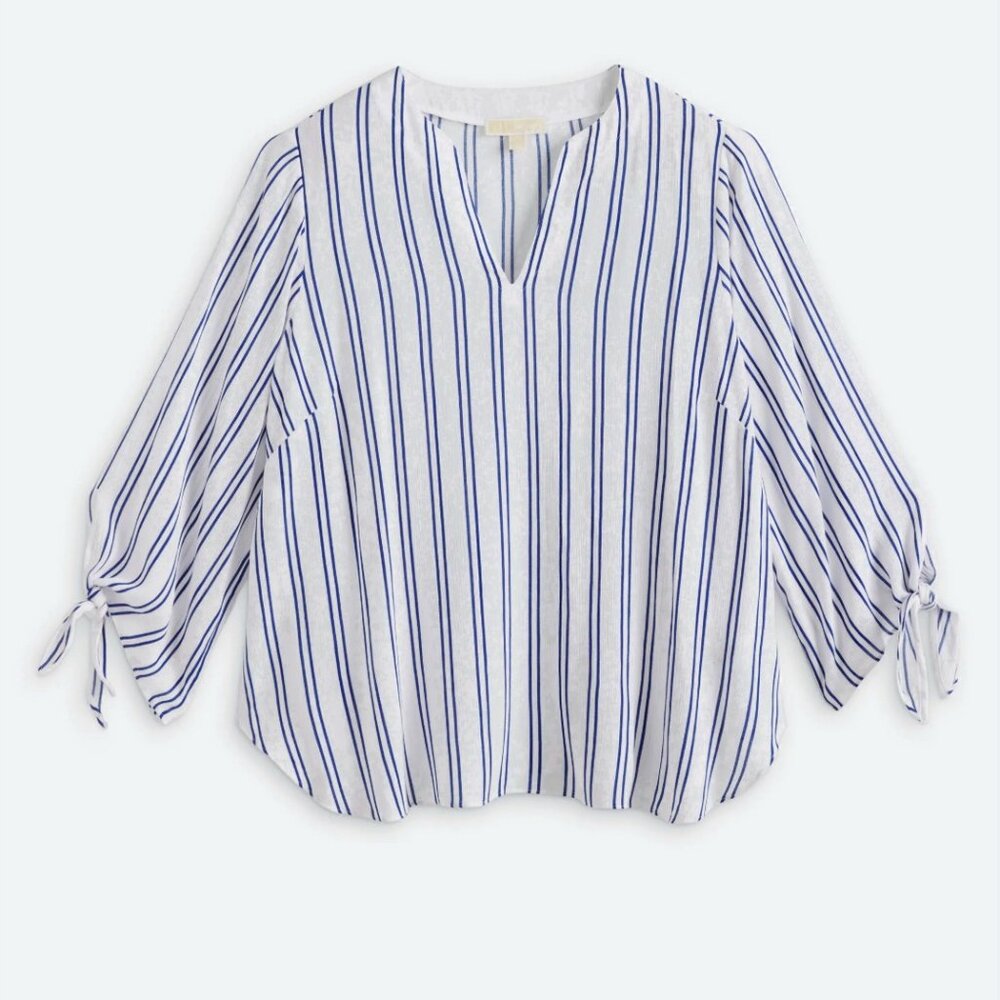V-Neck Hi-Lo Striped Blouse